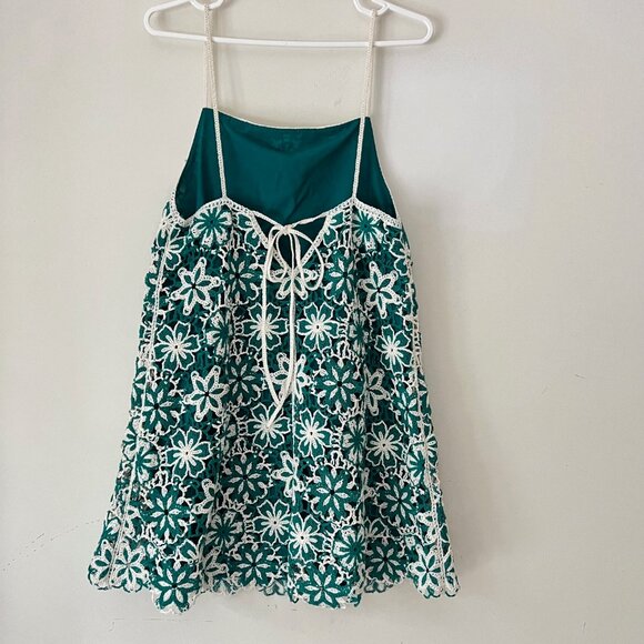 New ZARA Crochet Floral Green Mini Dress, size XS - Picture 10 of 16